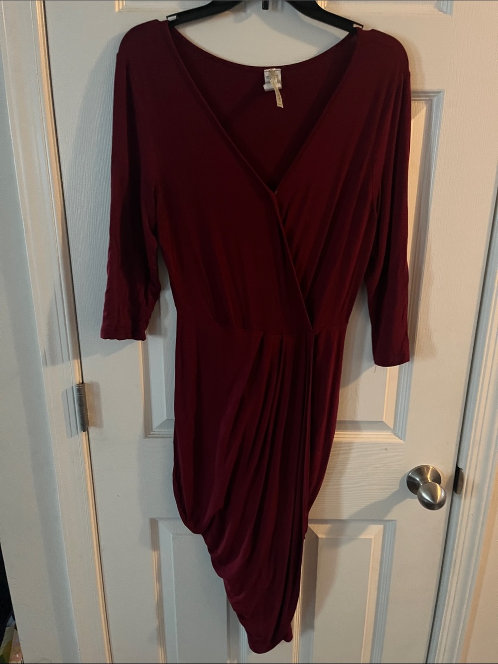 Asymmetrical Wrap Dress in Deep Burgundy